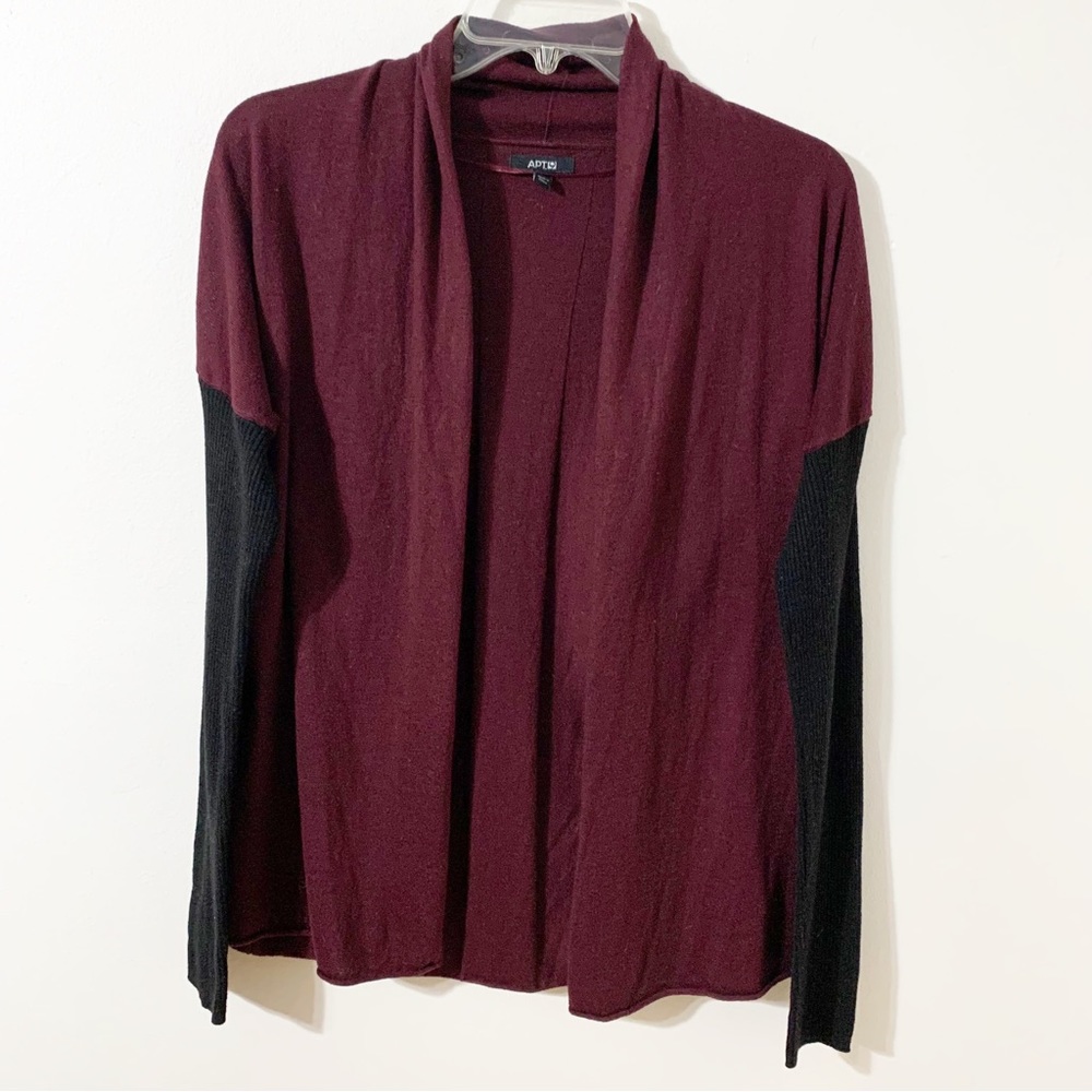 APT9 Two Tone Open Front Lightweight Black Burgundy Long Sleeve Cardigan Sweater